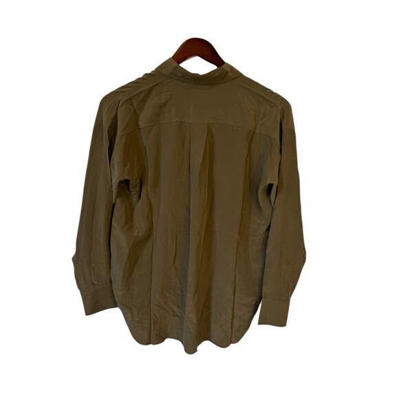 EVERLANE NWT Button Down 100% Silk Oversized Longsleeve Shirt Olive Green Size 0 - Picture 5 of 9